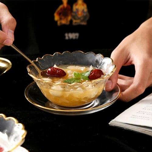Nordic Tablewares Supplies Gold Inlay Eco-Friendly Glass Fruit Bowl Dessert Bolws Salad Bowl Zastawa Stołowa Cuencos Cocina