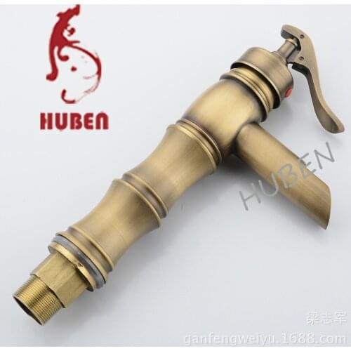 Tiger ran the whole European antique copper retro bamboo faucet basin faucet hole hot and cold faucet Art Basin Above