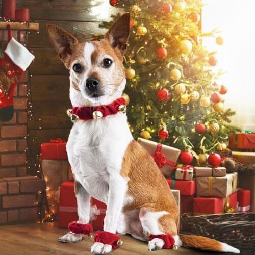 Comfortable Fabric Puppy Festival Decorative Collar Foot Rings with Bell for Puppy