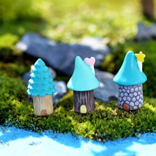 Vintage Blue House Miniature Craft Fairy Garden Garden Ornaments Bonsai Micro Landscaping Decor Accessories