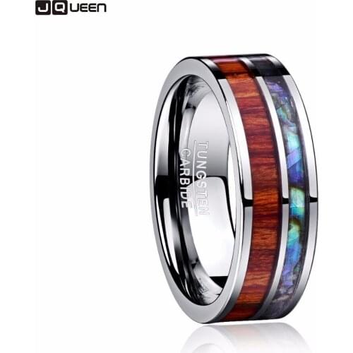 High Grade 8mm Width Polished Wood Grain And Shell Men Rings Jewelry 100% Tungsten Steel Ring Mans Valentines Day Gift Jewelry