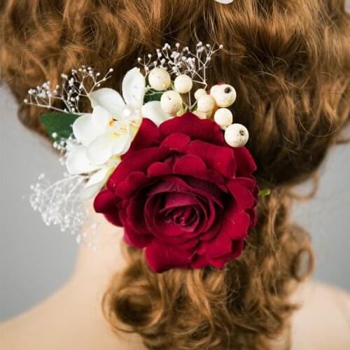 Rose Flower Hair Clip Hairpins ornaments Bridal Wedding dress Brooch Barrette Wedding Decoration Hair Accessories Women Hairwear