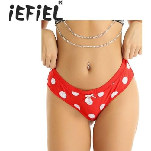 Women Ladies Triangle Panties Christmas Holiday Costume Lingerie Low Rise Elastic Waistband Sequins Polka Dots Briefs Underwear