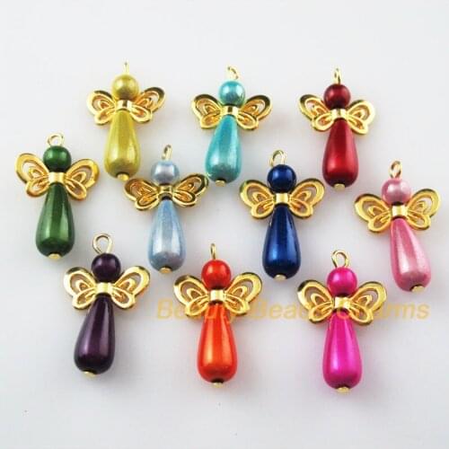 10 New Charms Dancing Mixed Angel Pendants Gold Color Wings 17.5x30mm