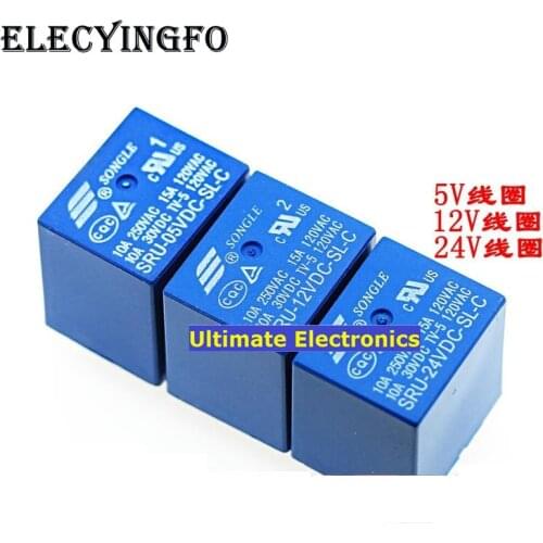 10pcs SRU-05VDC-SL-C SRU-12VDC-SL-C SRU-24VDC-SL-C 5V 12V 24V 10A 5feet Relays