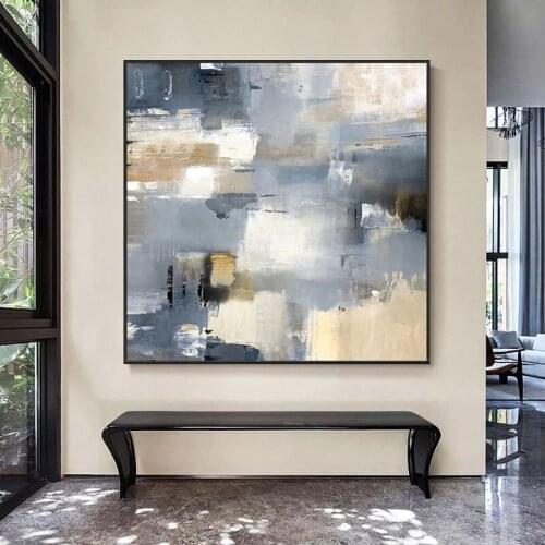 100% Hand Painted Oil Painting Abstract Handmade Minimalist Grey Color On Canvas Modern Wall Art For Living Room Home Decoration