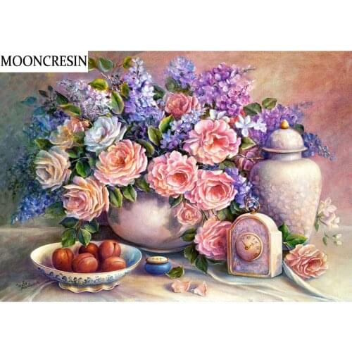 5D Diamond Painting Full Drill Square Flower Pink Rose Needlework Cross Stitch 3D Diy Diamond Embroidery Mosaic Decoration Home