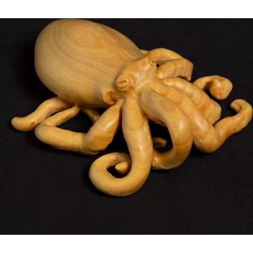 7CM mini octopus statue wood Figure handmade toy animal statue home decoration Holiday gift