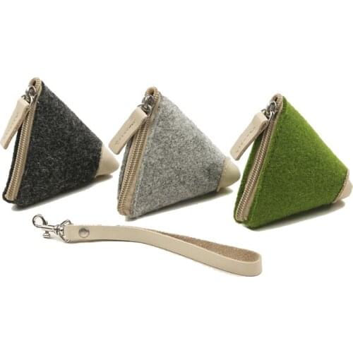70PCS / LOT Coin Bag Unsex Triangle Coin Purse Zip Pure Colors Mini Coin Wallet Women Men Felt Pouch Wholesale