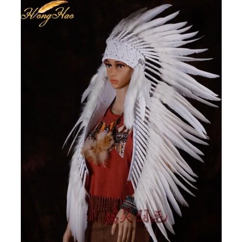 White indian headdress Replica made headband halloween costumes feather headdress costumes feather hat