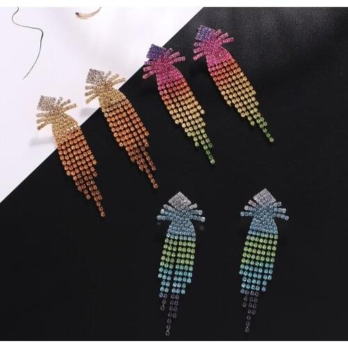 Shiny colorful Crystal Long Drop Earrings For Women Brides Classic tassel Dangle Earring Wedding Party Jewelry Gift E777