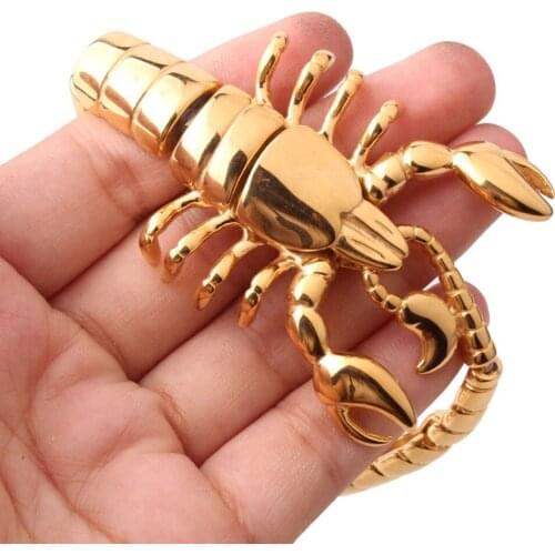 Fashion Mens Boys Casting Bracelets Jewelry 47mm Hot Sale Stainless Steel Charming Gold Scorpion Animal Cuff Bangle Xmas Gift