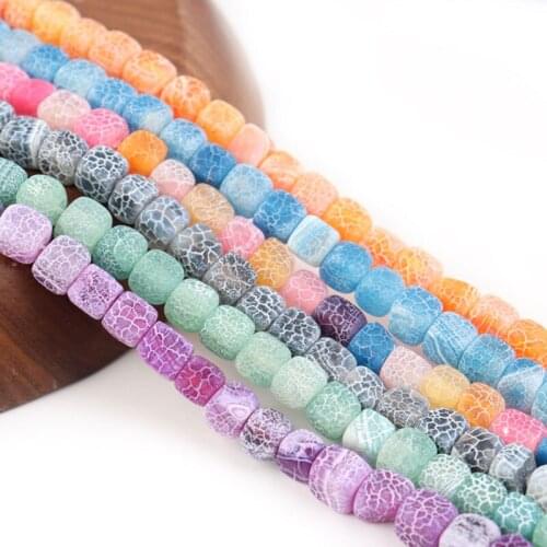 Natural Weathered Agates Square Stone Cube Beads For Jewelry Making DIY Bracelet Necklace Accessorries 8x8mm Strand 15"