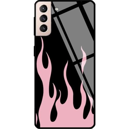 Pink Flames Pastel Goth Fire Pattern Tempered Glass Cover For Samsung Galaxy S21 Ultra S20 FE S8 S9 S10 Plus Note 10 20 Case