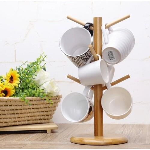 Mug Cup Rack Tea Set Wood DIY Shelf Tree Shape Wooden Rack Wine Glass Holder Coffee Mug Storage Drying Rack For Home Kitchen