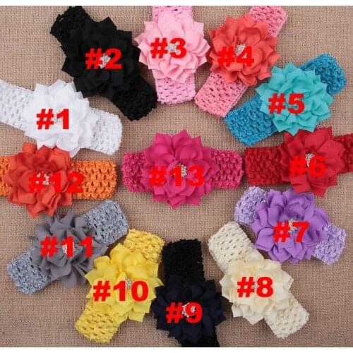 Yundfly Baby Lotus Flower With Star Rhinestone Button Children Headband Crochet Kids Girls Headwear Hair Accessories