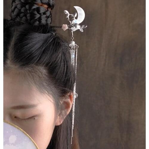 Chinese Retro Hairpin Ancient Costume Accessories, Tassels and Moon Flower Hairpin Tassels Hair Sticks Accessories for Women
