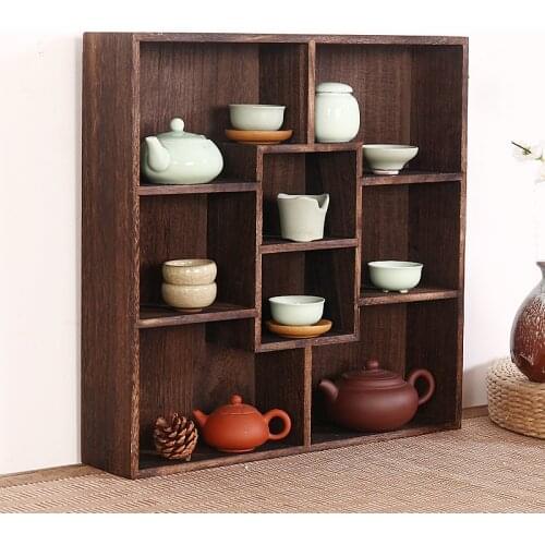 New item 47x47cm Burnt Paulownia Wood teapot shelf wood rack Tea Trays Tea Saucer Chinese teacup collection Crafts display tray