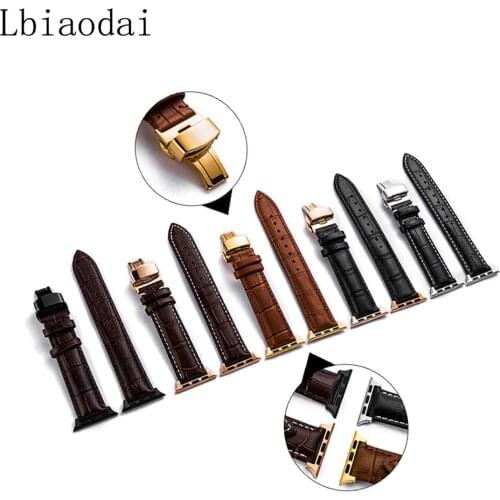 Leather strap For Apple watch 4 band 42mm 38mm 44mm 40mm Iwatch correas 3 2 1 Butterfly buckle watchband bracelet wrist belt