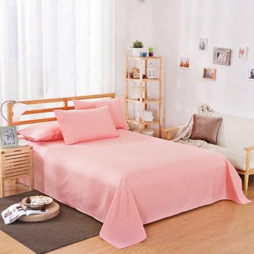 Lychee Solid Color Bed Sheets Polyester Full Fitted Sheet Flat Bed Sheets for Twin Full Queen King Size