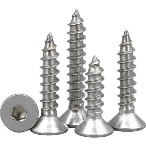 M3 M4 M5 Flat Hex Socket Head Cap Screw Metric Thread Countersunk Self Tapping Bolt 304 Stainless Steel