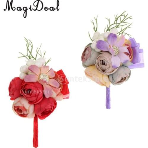 MagiDeal Wedding Groom Bride Boutonniere Corsage Flower Brooch Pin Ribbon for Wedding Supplies