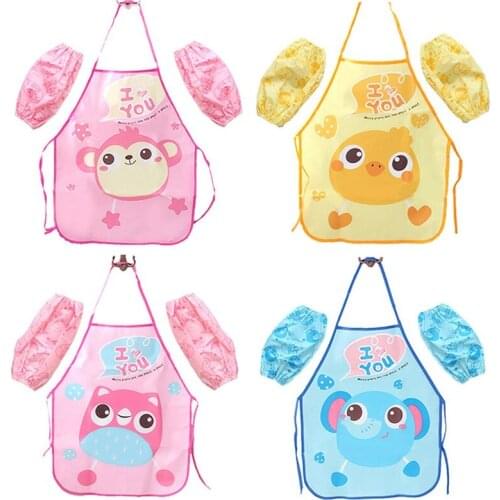Cute Cartoon Baby Apron Kit Waterproof Bibs Sleeve Children DIY Baking Drawing Protective Apron Kids Cleaning Cloth Baby Stuff