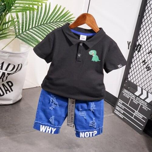 Cute Toddler Boy Summer Set 2020 New Cartoon Dinosaur Print Short Sleeve Lapel t-shirts+ Pants for Kid Baby Boys Clothes set