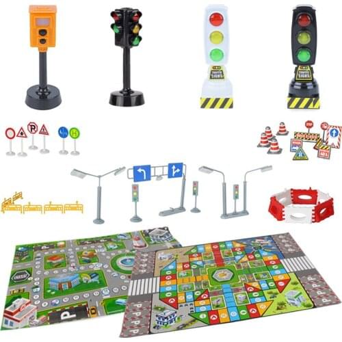 Mini Traffic Signs Road Light Block With Sound LED Children Safety Educational Kids Puzzle Traffic Light Toys Boys Girls Gifts