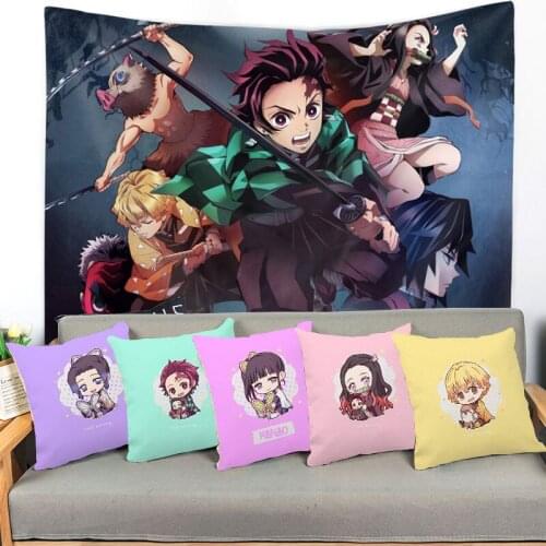 Anime Series Cushion Cover Cartoon Character Pillowcase Funda De Almohada Ghost Slayer Taie Doreiller Ghost Slayer Home Decor