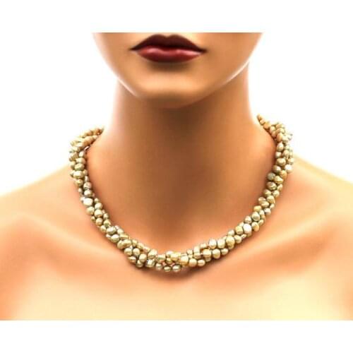 New Arrival Favorite Pearl Necklace Baroque 3 Rows Champagne Freshwater Genuine Pearl Necklace Bridesmaids Brides Women Gift