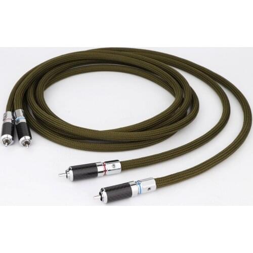 Pair HIFI X404 OCC Silver Plated Audio Cable With Black Carbon Fiber Rhodium Plated RCA Connector