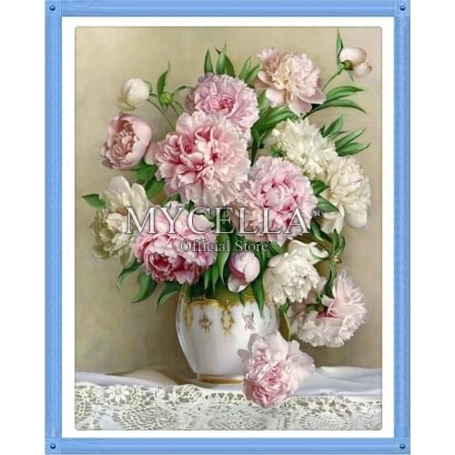 Peony 5D DIY Diamond Painting Cross Stitch Needlework Round Rhinestone Mosaic Diamond Embroidery FlowersHome Decor Crafts Gift