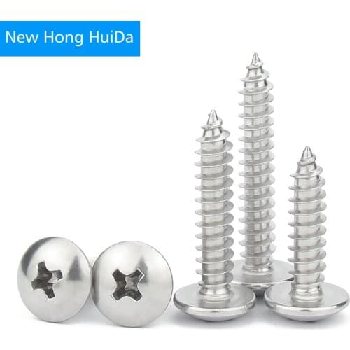 M3 M4 M5 M6 304 Stainless Steel Large Truss Head Self Tapping Screw Phillips Thread Metric Big Cross Recess Mushroom Bolt