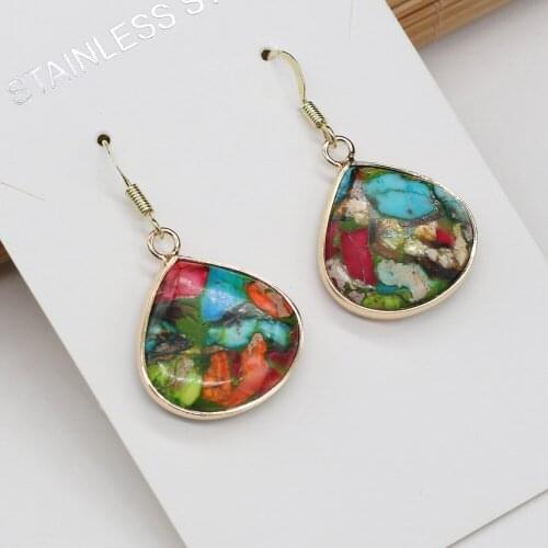 Natural Stone Earrings Flat Drop-Shaped Color Emperor Stone Charms For Elegant Women Love Romantic Gift