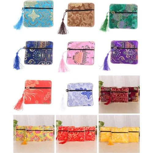 1PC Silk Jewelry Chinese Coin Tassel Zipper Pouch Bags Wedding Party Gift Sundries Storage Home Storage Organizer Bag
