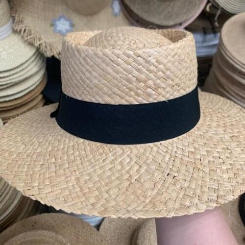 New Fashion Womens Sun Hat Brand New Women Summer Black Ribbon Straw Hat Beach Hat Wide Brim Sombreros Hombre Travel Vacation