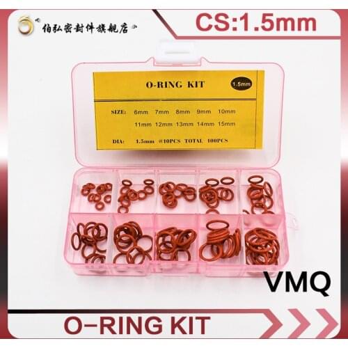 Thickness 1.5mm Red Ring Silicone O Ring Seal Silicon Sealing O-rings VMQ Washer oring set Assortment Kit Set O Ring