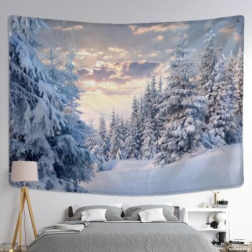 Snow Scenery Tapestry Wall Hanging Small Fresh Bohemian Table Mat Living Room Decorated With Polyester Background Cloth