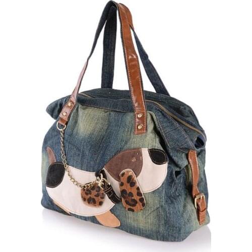 Bolsa Dog Feminina Kawaii Embroidery Mommy Large Capacity Shoulder Bag Women Leisure Denim Tote Bag Packing Zipper Jeans Handbag