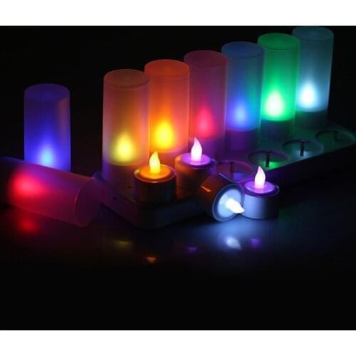 12pcs Remote Controlled Rechargeable TeaLight frosted cap Flameless Multi-color changing Led candle lamp Wedding table party bar
