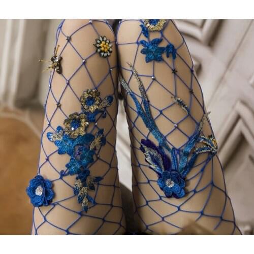 Unique stockings flower sexy Hot drill Hollowed embroidery applique Tights High-quality stockings 1 order=1pc
