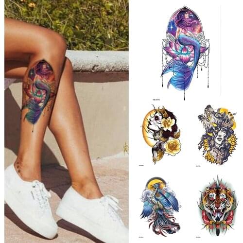 Waterproof Temporary Tattoo Flower Women Fashion Mermaid Tattoos Arm Sleeve Fake Tattoo For Girls Kids