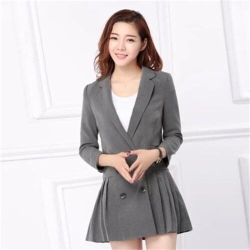 Women Blazers Autumn New Korean fashion in the long paragraph seven-point sleeves pleated hem small suit jacket female
