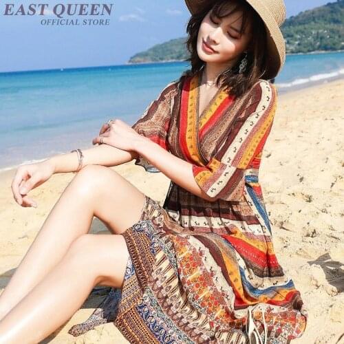 New chic dresses summer 2019 female bohemian dress mid long holiday boho mexican thailand beach dress robe vintage femme AA4828