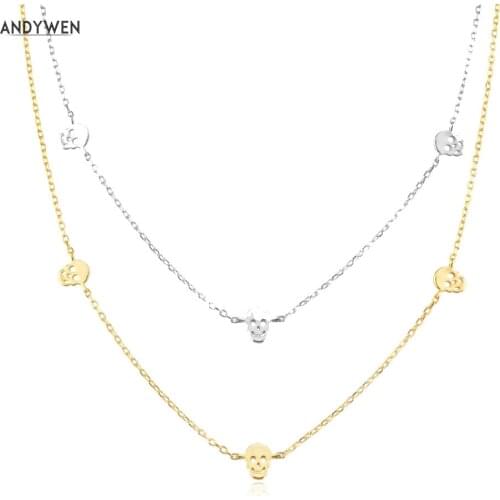 ANDYWEN 925 Sterling Silver Face Charm Choker Long Chain Necklace Wedding Gift 2021 Women Wedding Jewelry Gift Luxury Jewels