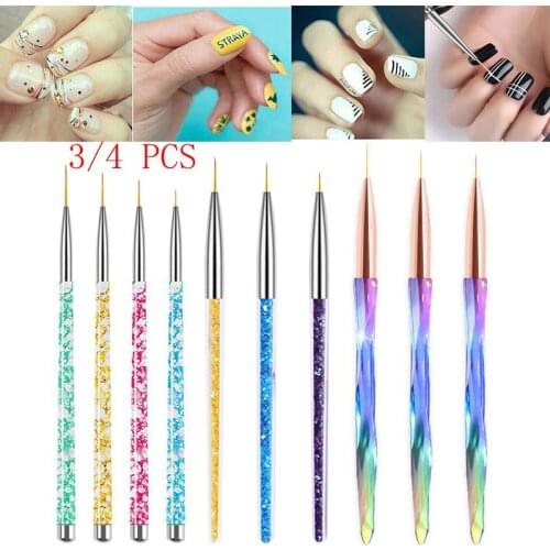 3/4pcs/set Nail Art Liner Painting Pen light therapy carving pen Brush Acrylic UV Gel Nail Brush Line Design Manicure Tools