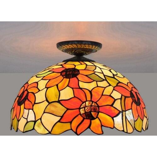 40cm American-Style Taiyanghua Pastoral Tiffany Multi-Color Glass Restaurant Bedroom Corridor Corridor Surface Mounted Luminaire