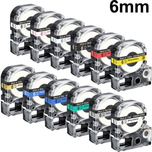 5 Packs 6mm Multicolor Labels Compatible Epson Label Tape SS6KW LC-2WBN9 SC6YW SC6BW SC6RW for kingjim Epson Printer LW300 LW400
