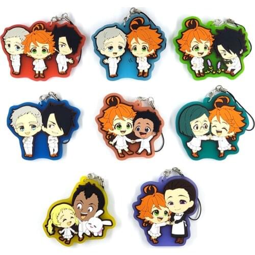 8pcs/lot The Promised Neverland Original Japanese anime figure rubber mobile phone charms keychain strap D452
